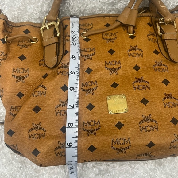 MCM Visetos Drawstring Leather Trimmed Tote - Picture 11 of 15